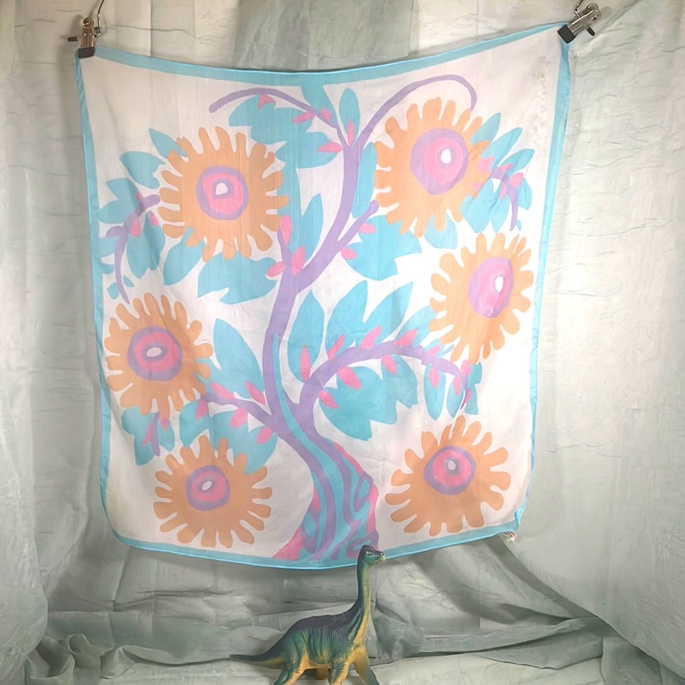 Vintage Floral Tree Blue, Orange, Purple, Green Chiffon Scarf